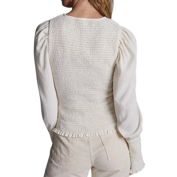 Anthropologie Smocked Puff Sleeve Ivory Cream Top size small Femine - Picture 3 of 11